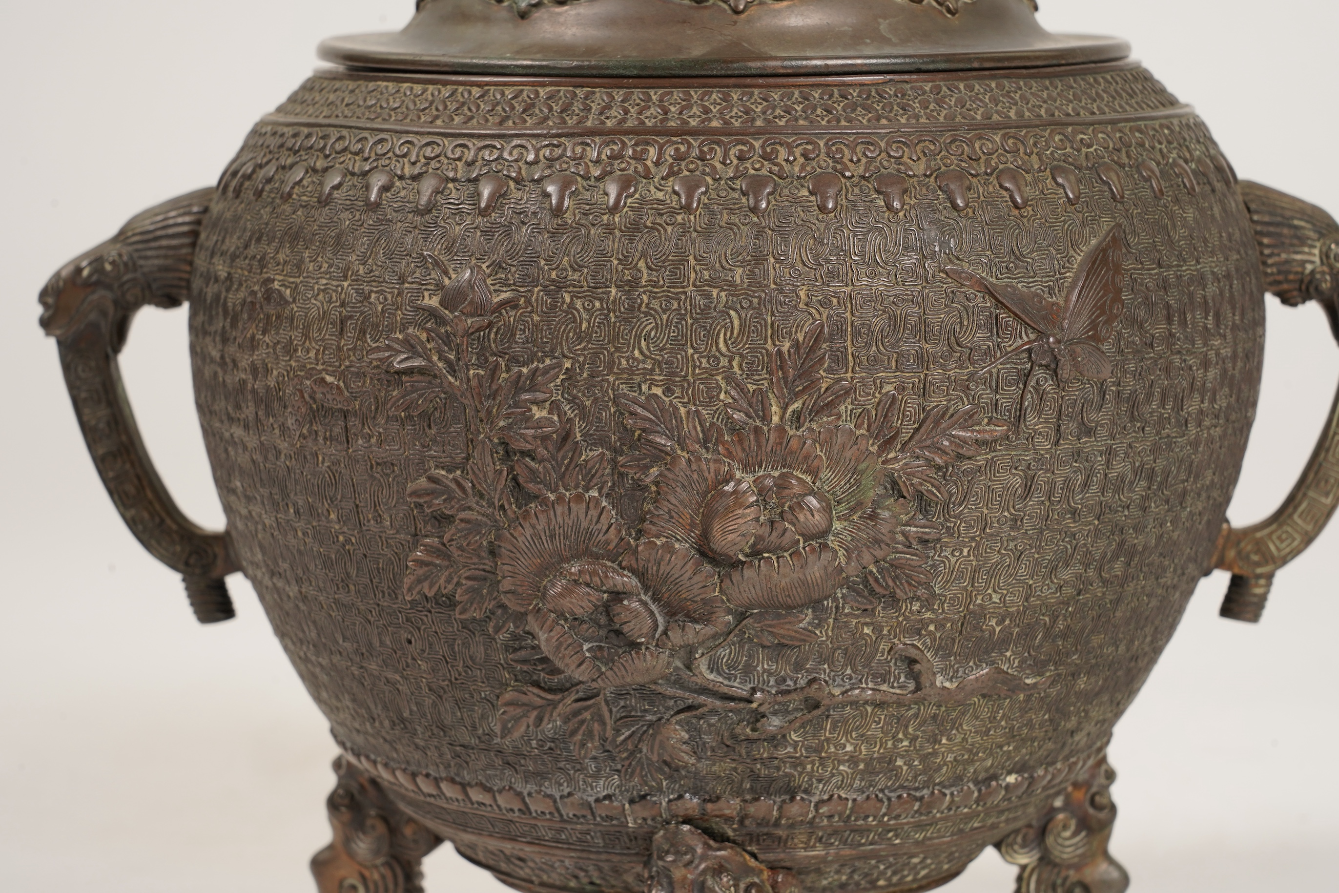 A large Japanese bronze koro and cover, 19th century